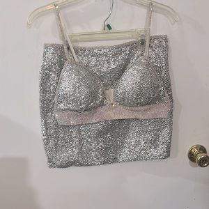 Two piece sequin bralette and skirt
